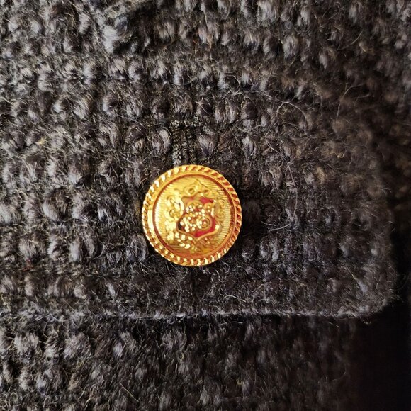 Navy Blue Textured Knit Jacket With Gold Buttons & Zipper Closure - Picture 3 of 10